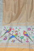 Cream Paithani Handloom Pure Silk Muniya Border Saree - Luxurion World