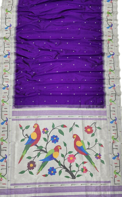 Exquisite Purple Paithani Silk Saree with Muniya Border - Luxurion World