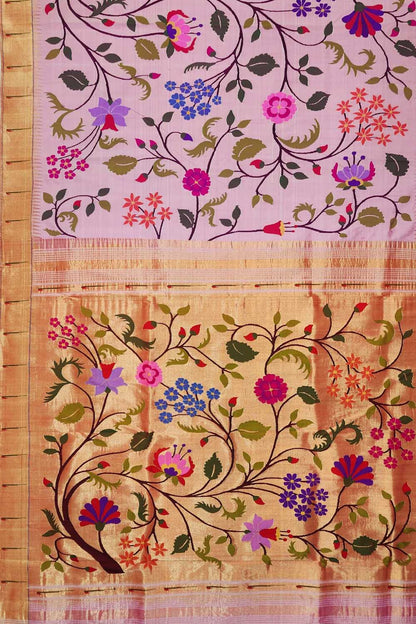 Beautiful Pink Paithani Silk Saree with Muniya Border - Luxurion World
