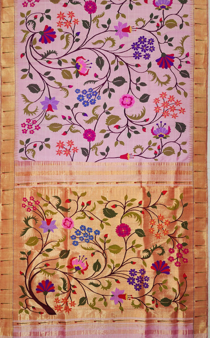 Beautiful Pink Paithani Silk Saree with Muniya Border - Luxurion World