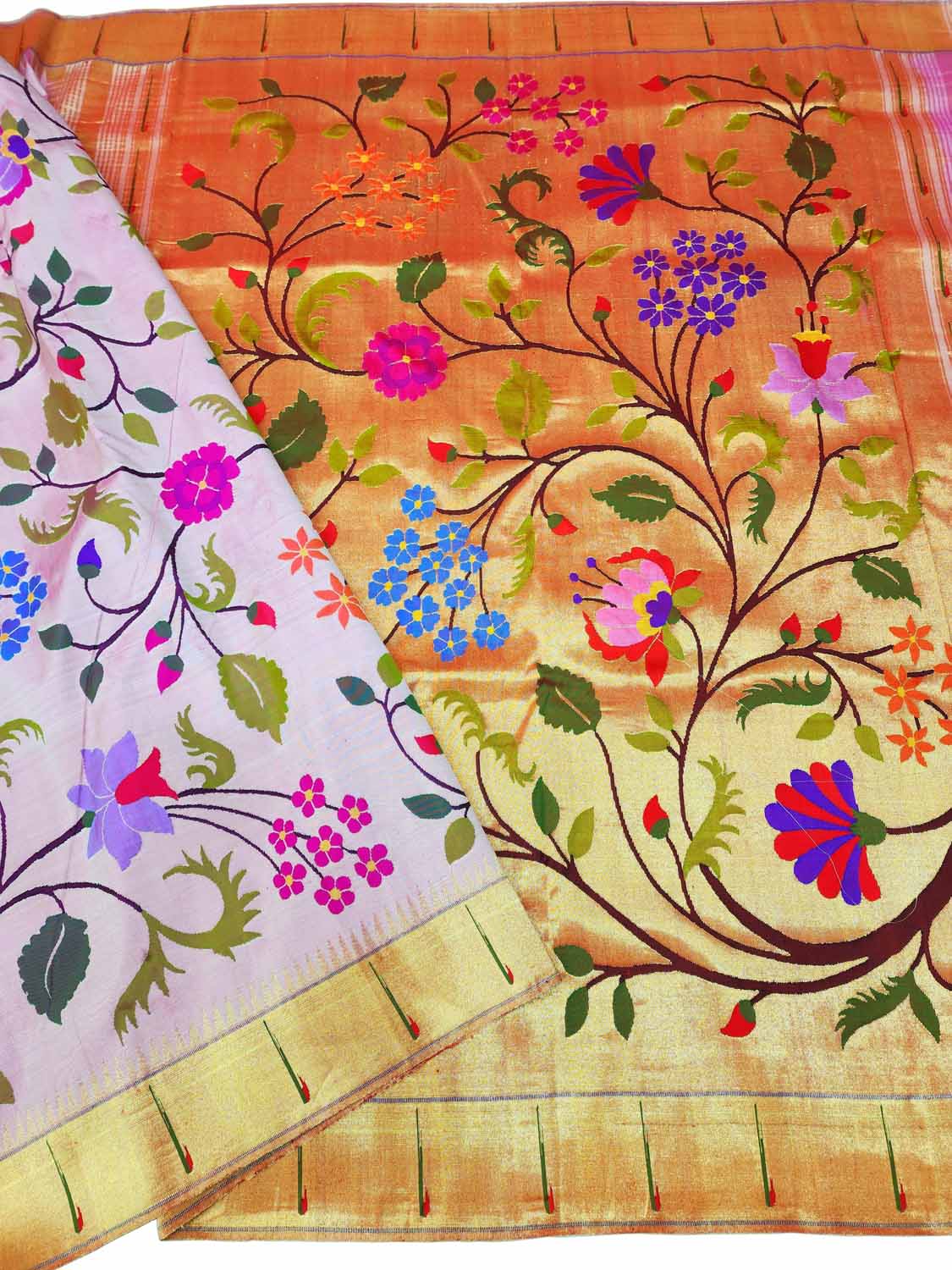 Beautiful Pink Paithani Silk Saree with Muniya Border - Luxurion World