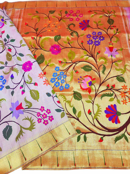 Beautiful Pink Paithani Silk Saree with Muniya Border - Luxurion World