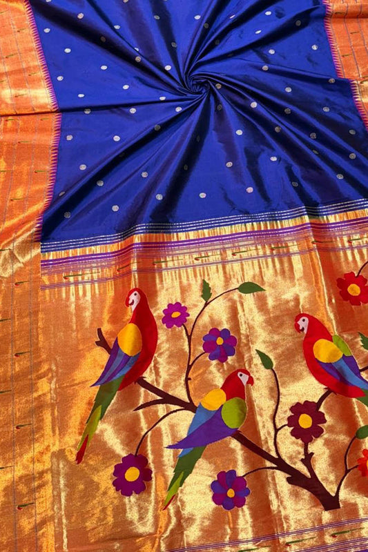 Blue Paithani Silk Saree with Muniya Border - Luxurion World
