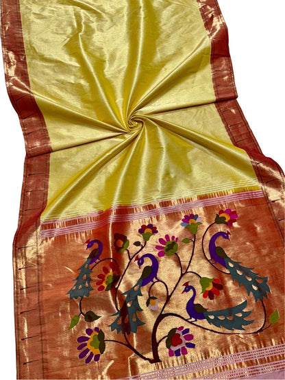 Yellow Paithani Handloom Pure Tissue Silk Saree - Luxurion World