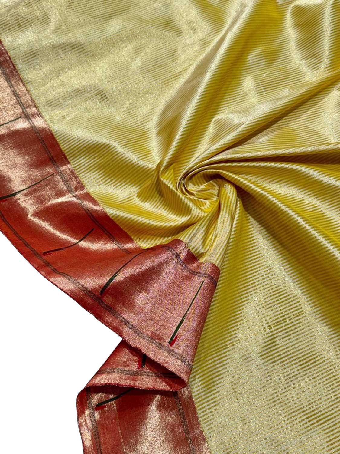 Yellow Paithani Handloom Pure Tissue Silk Saree - Luxurion World
