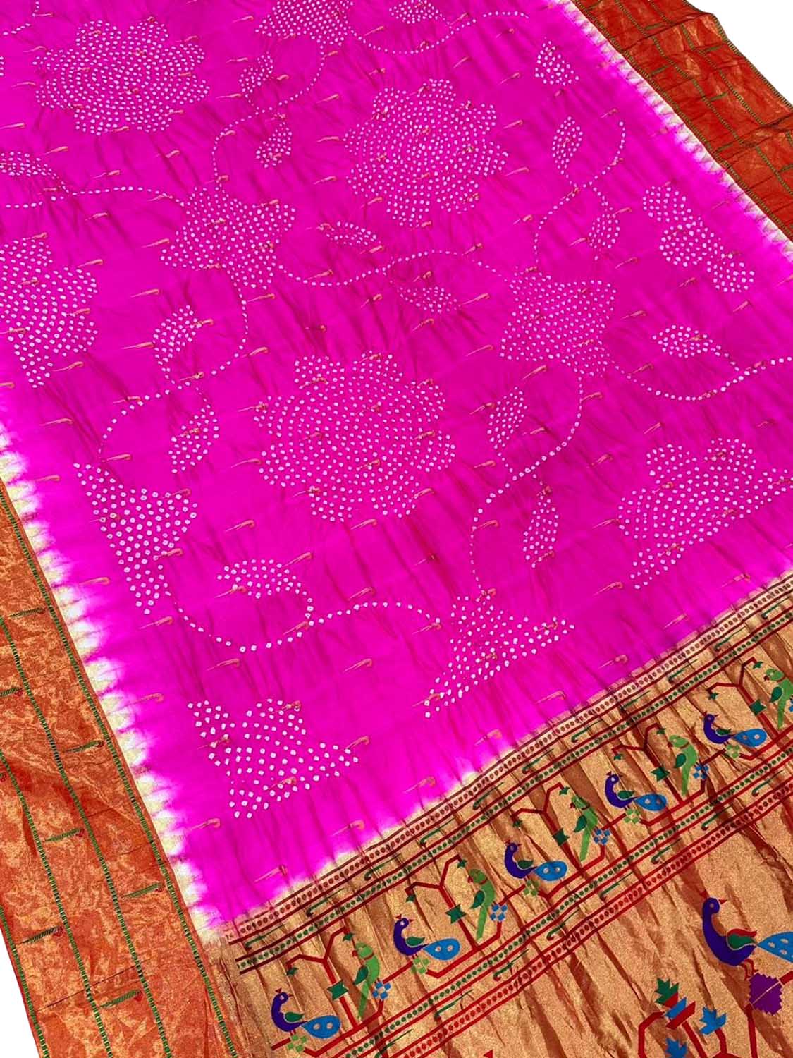 Pink Bandhani Paithani Pure Silk Saree - Luxurion World
