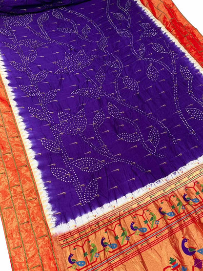 Purple Bandhani Paithani Pure Silk Saree - Luxurion World