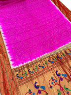 Pink Bandhani Paithani Pure Silk Saree - Luxurion World
