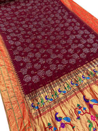 Maroon Bandhani Paithani Pure Silk Saree - Luxurion World