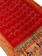 Red Bandhani Paithani Pure Silk Saree - Luxurion World