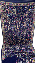 Exquisite Blue Parsi Gara Hand Embroidered Pure Crepe Multicolor Thread Work Saree - Luxurion World