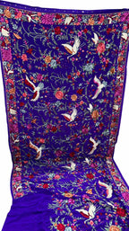 Beautiful Blue Parsi Gara Hand Embroidered Pure Crepe Multicolor Thread Work Saree - Luxurion World