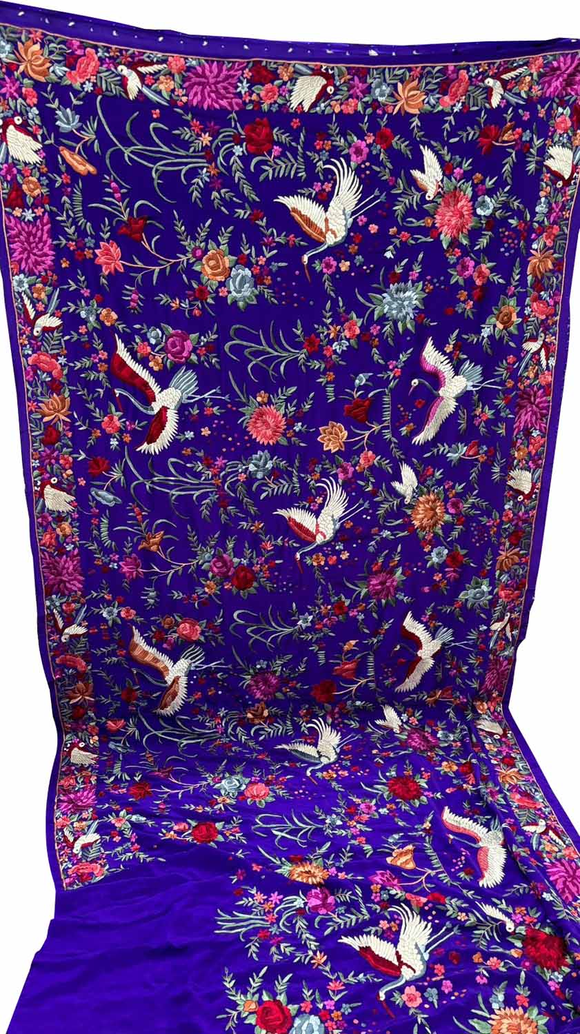 Beautiful Blue Parsi Gara Hand Embroidered Pure Crepe Multicolor Thread Work Saree - Luxurion World