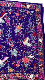Beautiful Blue Parsi Gara Hand Embroidered Pure Crepe Multicolor Thread Work Saree - Luxurion World