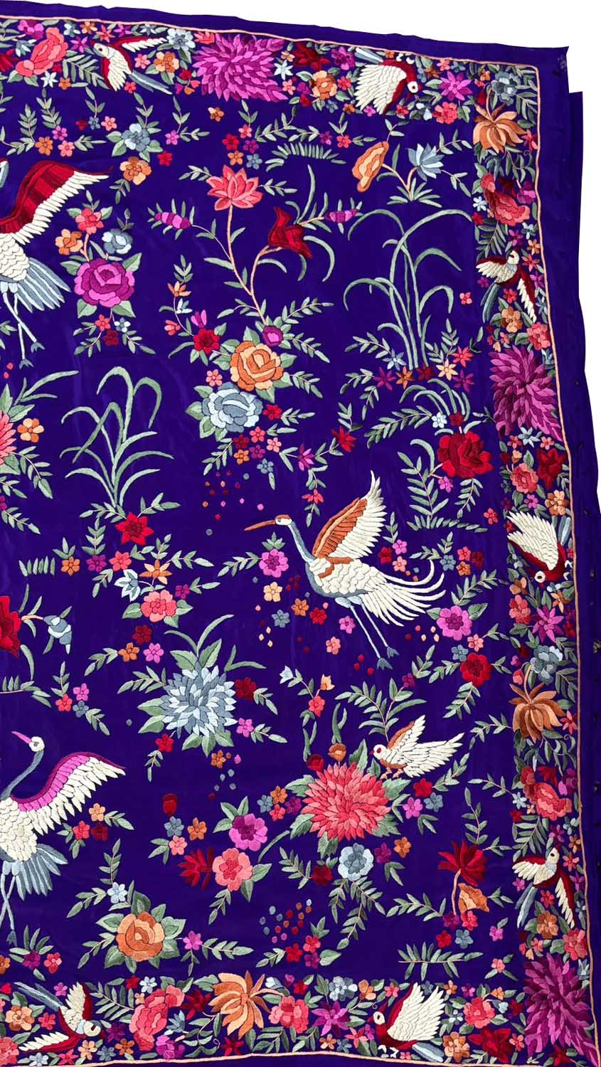 Beautiful Blue Parsi Gara Hand Embroidered Pure Crepe Multicolor Thread Work Saree - Luxurion World