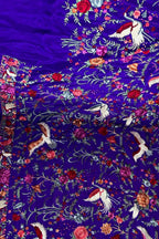 Beautiful Blue Parsi Gara Hand Embroidered Pure Crepe Multicolor Thread Work Saree - Luxurion World