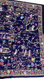 Exquisite Blue Parsi Gara Hand Embroidered Pure Crepe Multicolor Thread Work Saree - Luxurion World