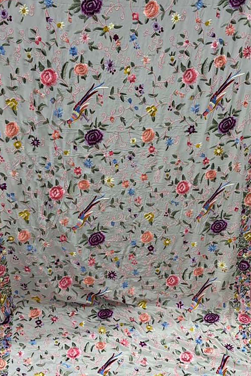 Elegant Off White Parsi Gara Hand Embroidered Pure Crepe Multicolor Thread Work Saree - Luxurion World