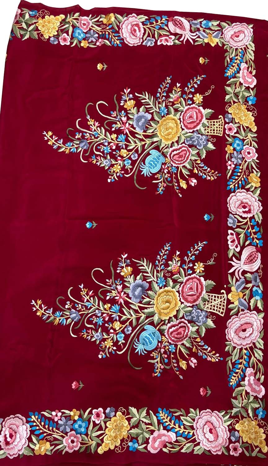 Exquisite Red Parsi Gara Hand Embroidered Pure Crepe Multicolor Thread Work Flower Design Saree - Luxurion World