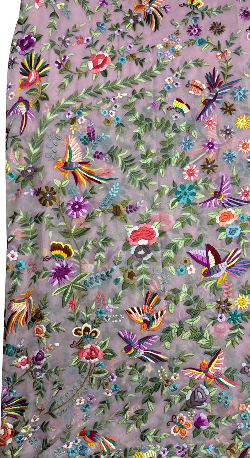 Pink Parsi Gara Hand Embroidered Pure Georgette Multicolor Thread Work Flower Design Saree - Luxurion World