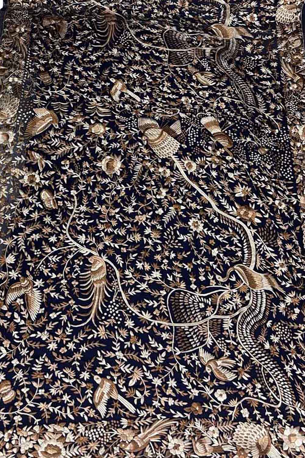 Blue Parsi Gara Hand Embroidered Pure Georgette Multicolor Thread Work Bird And Flower Design Saree - Luxurion World