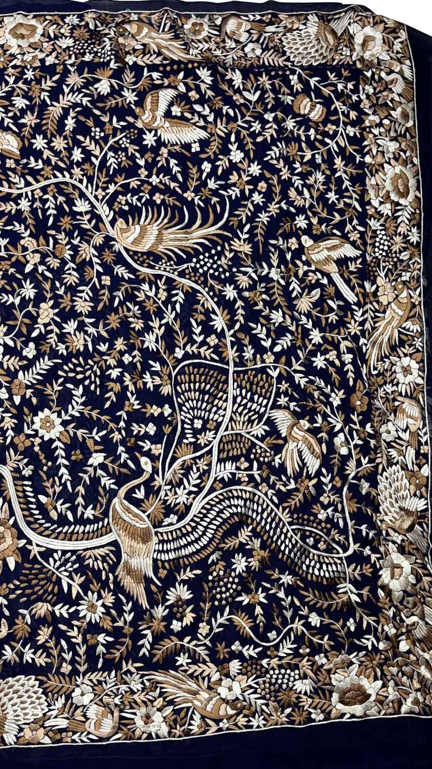 Blue Parsi Gara Hand Embroidered Pure Georgette Multicolor Thread Work Bird And Flower Design Saree - Luxurion World