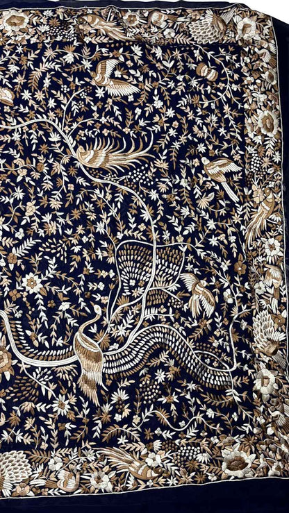 Blue Parsi Gara Hand Embroidered Pure Georgette Multicolor Thread Work Bird And Flower Design Saree - Luxurion World