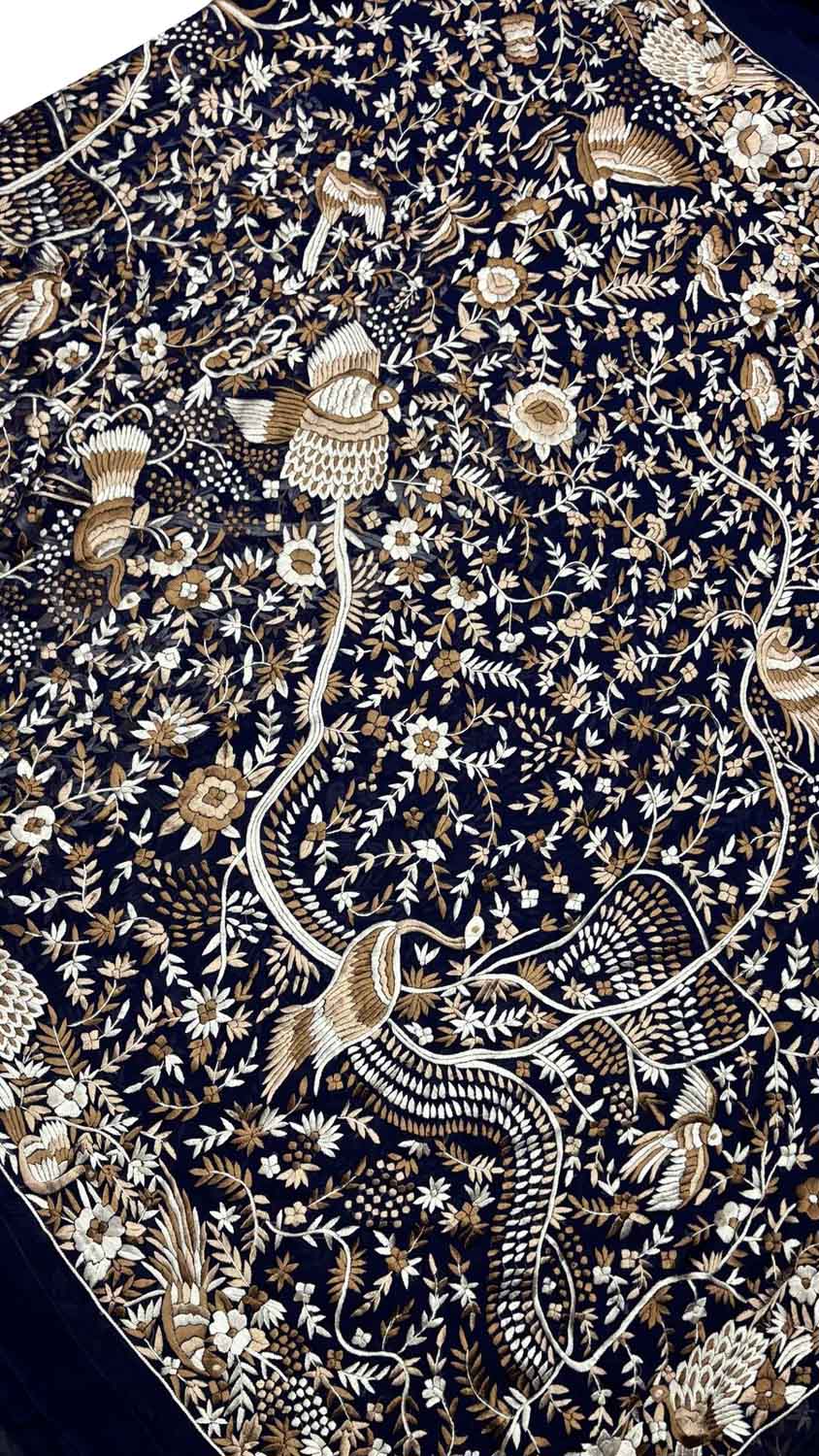 Blue Parsi Gara Hand Embroidered Pure Georgette Multicolor Thread Work Bird And Flower Design Saree - Luxurion World