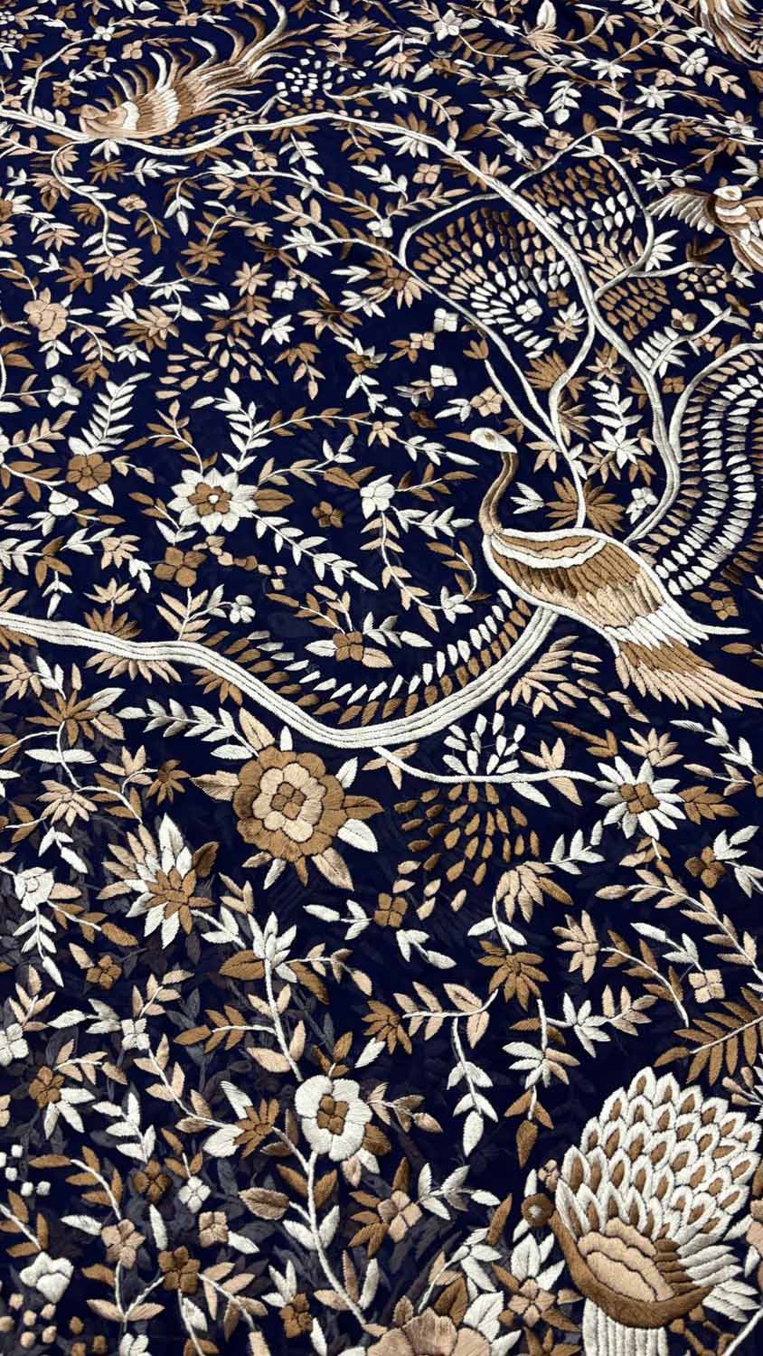 Blue Parsi Gara Hand Embroidered Pure Georgette Multicolor Thread Work Bird And Flower Design Saree - Luxurion World