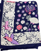 Blue Parsi Gara Hand Embroidered Pure Crepe Bird Design Saree - Luxurion World