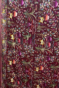 Maroon Hand Embroidered Parsi Gara Pure Georgette Flower And Animal Design Heavy Work Saree - Luxurion World