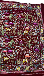 Maroon Hand Embroidered Parsi Gara Pure Georgette Flower And Animal Design Heavy Work Saree - Luxurion World