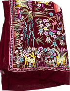 Maroon Hand Embroidered Parsi Gara Pure Georgette Flower And Animal Design Heavy Work Saree - Luxurion World