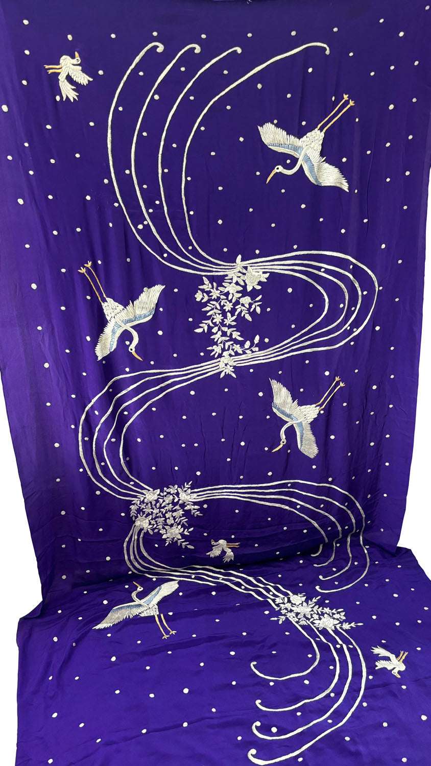Purple Parsi Gara Hand Embroidered Pure Crepe Flower And Bird Design Saree - Luxurion World