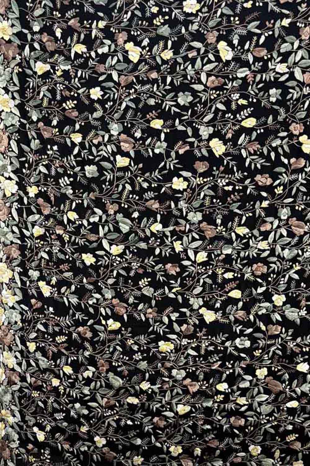 Black Parsi Gara Hand Embroidered Pure Crepe Flower Design Saree - Luxurion World