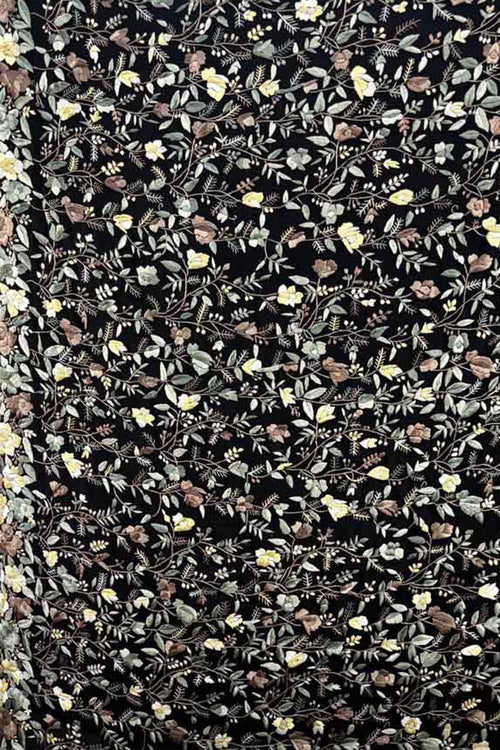 Black Parsi Gara Hand Embroidered Pure Crepe Flower Design Saree - Luxurion World