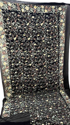 Black Parsi Gara Hand Embroidered Pure Crepe Flower Design Saree - Luxurion World