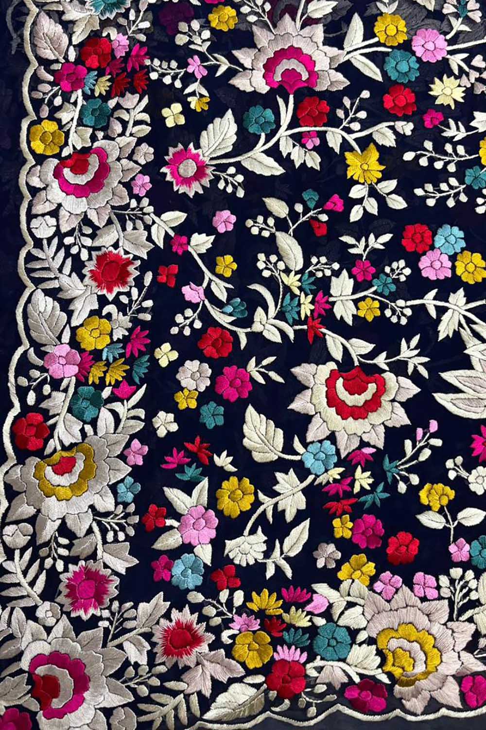 Exquisite Blue Hand Embroidered Parsi Gara Pure Georgette Saree - Luxurion World