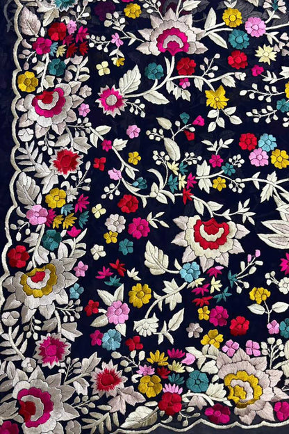 Exquisite Blue Hand Embroidered Parsi Gara Pure Georgette Saree - Luxurion World