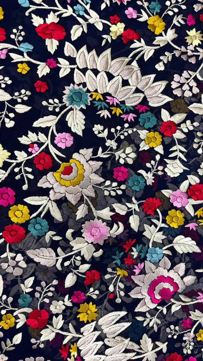 Exquisite Blue Hand Embroidered Parsi Gara Pure Georgette Saree - Luxurion World