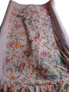 Light Pink French Knot Hand Embroidered Pure Georgette Saree With Chikankari Sequins Work Border - Luxurion World