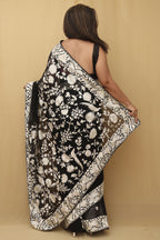 Exquisite Black Hand Embroidered Parsi Gara Saree with Pure Georgette and Floral Design - Luxurion World