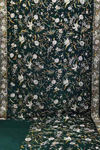 Green Hand Embroidered Parsi Gara Crepe Bird And Floral Design Saree - Luxurion World
