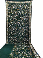 Green Hand Embroidered Parsi Gara Crepe Bird And Floral Design Saree - Luxurion World