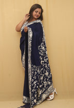 Exquisite Blue Parsi Gara Hand Embroidered Crepe Saree - Luxurion World