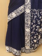 Exquisite Blue Parsi Gara Hand Embroidered Crepe Saree - Luxurion World