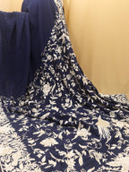 Exquisite Blue Parsi Gara Hand Embroidered Crepe Saree - Luxurion World