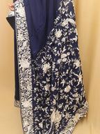 Exquisite Blue Parsi Gara Hand Embroidered Crepe Saree - Luxurion World