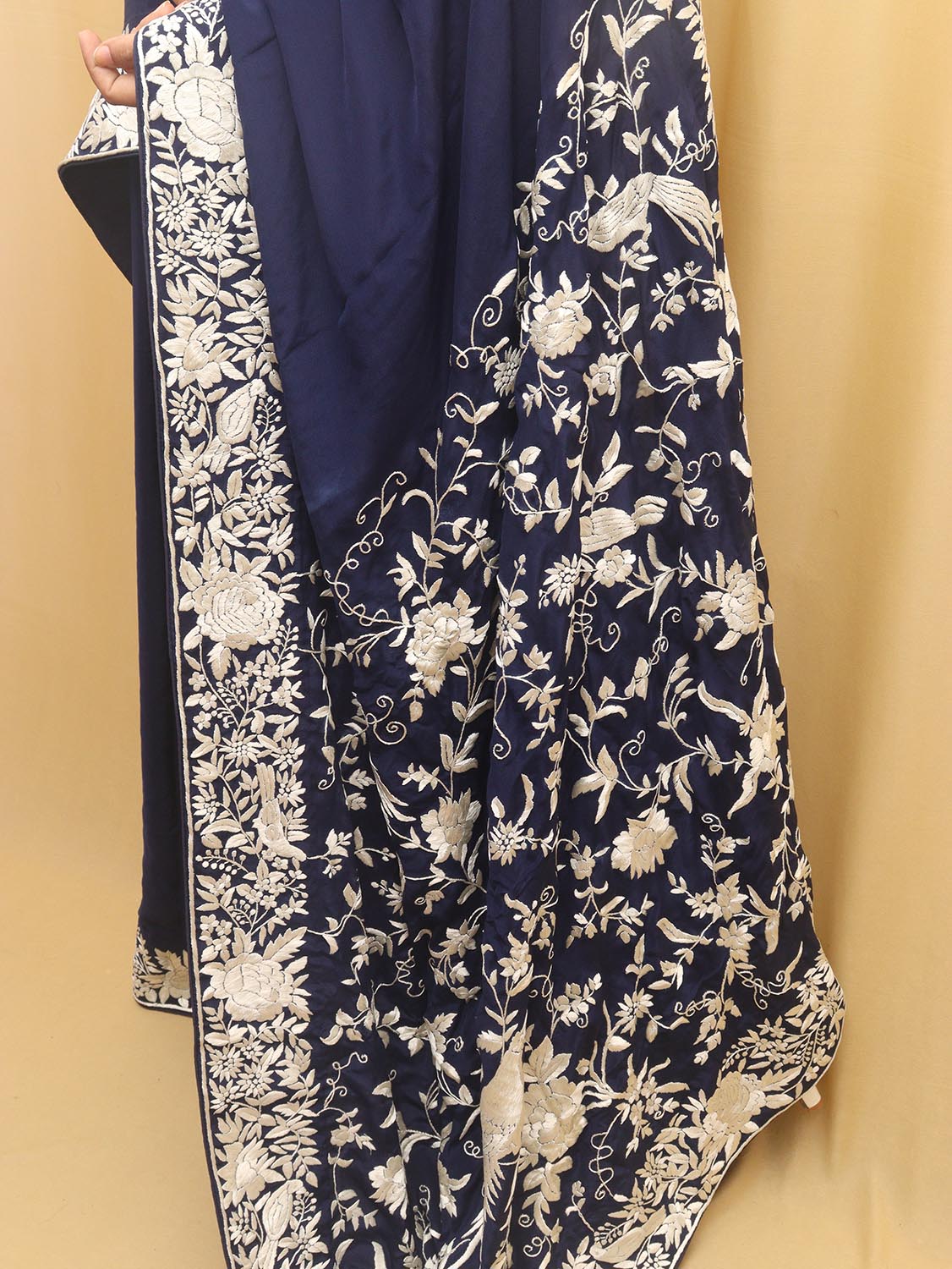 Exquisite Blue Parsi Gara Hand Embroidered Crepe Saree - Luxurion World