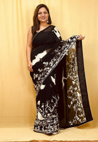 Black Parsi Gara Hand Embroidered Pure Georgette Bird And Flower Design Saree - Luxurion World